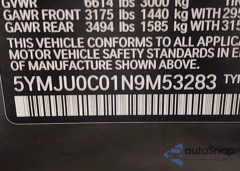 2022 BMW X5 M from USA, damaged, VIN 5YMJU0C01N9M53283